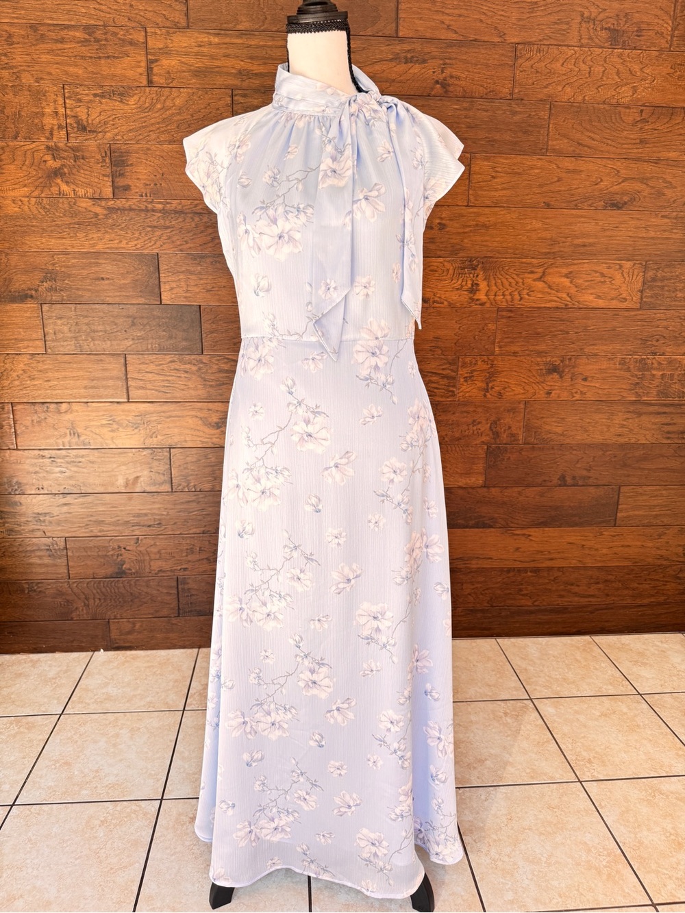 Sachin + Babi Pale Blue Floral Tie-Neck Maxi Dress